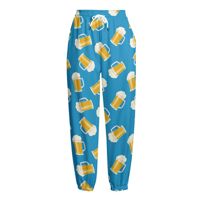 Mug Of Beer Pattern Print Fleece Lined Knit Pants