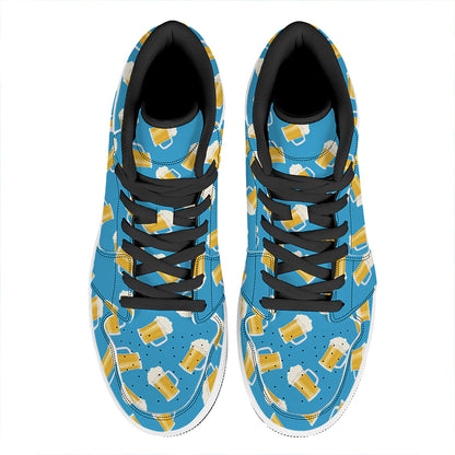 Mug Of Beer Pattern Print High Top Leather Sneakers