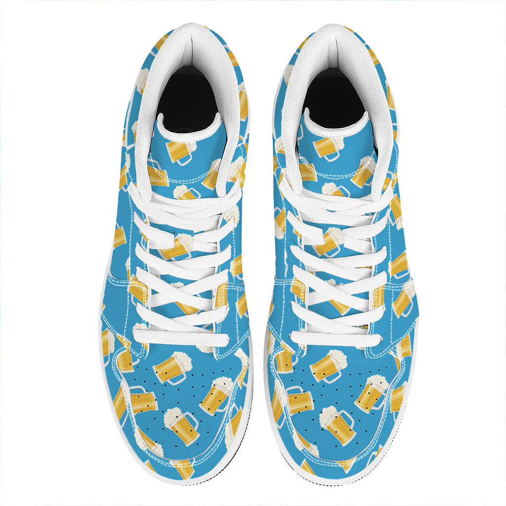 Mug Of Beer Pattern Print High Top Leather Sneakers