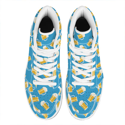 Mug Of Beer Pattern Print High Top Leather Sneakers