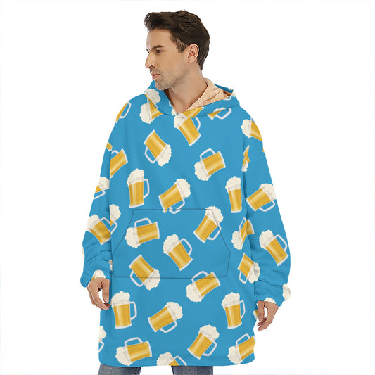 Mug Of Beer Pattern Print Hoodie Blanket
