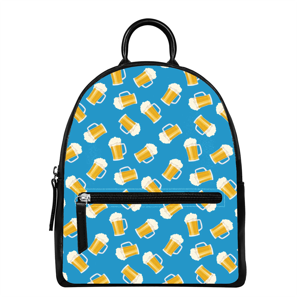 Mug Of Beer Pattern Print Leather Backpack