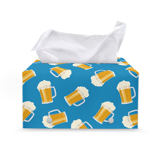 Mug Of Beer Pattern Print Leather Tissue Box Cover