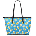 Mug Of Beer Pattern Print Leather Tote Bag With Zipper