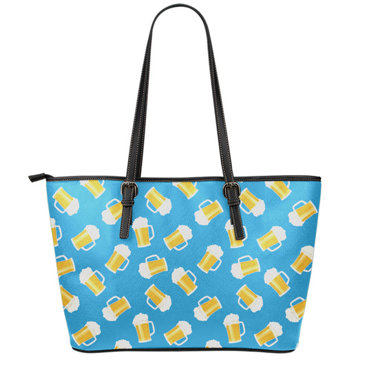 Mug Of Beer Pattern Print Leather Tote Bag