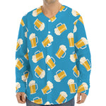 Mug Of Beer Pattern Print Long Sleeve Baseball Jersey