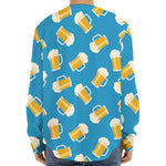 Mug Of Beer Pattern Print Long Sleeve Baseball Jersey