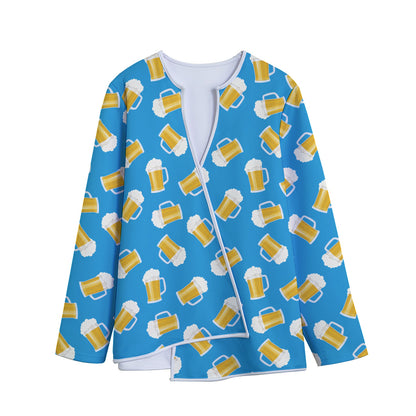Mug Of Beer Pattern Print Long Sleeve Short Coat