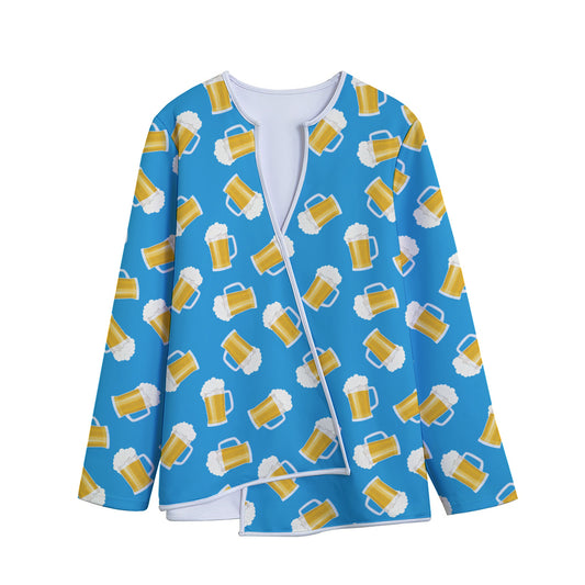 Mug Of Beer Pattern Print Long Sleeve Short Coat