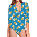 Mug Of Beer Pattern Print Long Sleeve Swimsuit