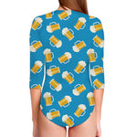Mug Of Beer Pattern Print Long Sleeve Swimsuit