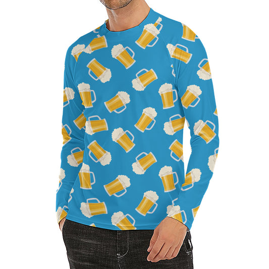 Mug Of Beer Pattern Print Men's Long Sleeve Rash Guard