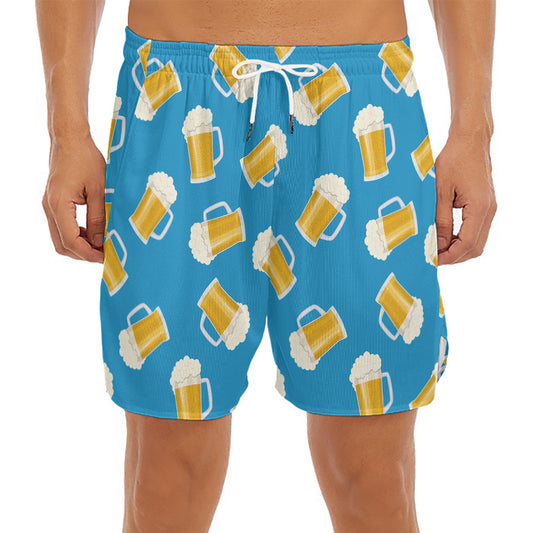 Mug Of Beer Pattern Print Men's Split Running Shorts
