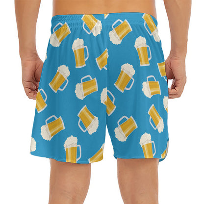 Mug Of Beer Pattern Print Men's Split Running Shorts