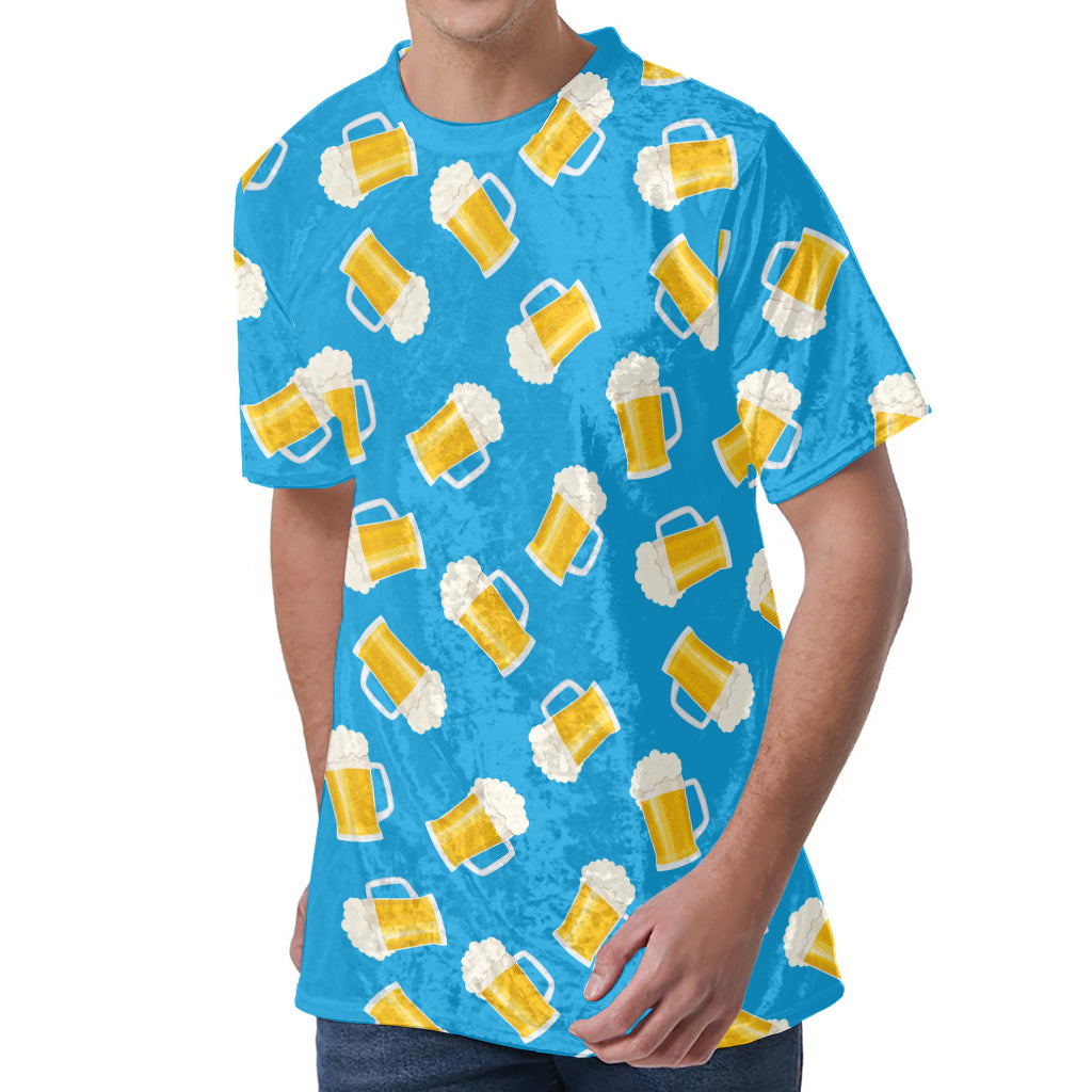 Mug Of Beer Pattern Print Men's Velvet T-Shirt