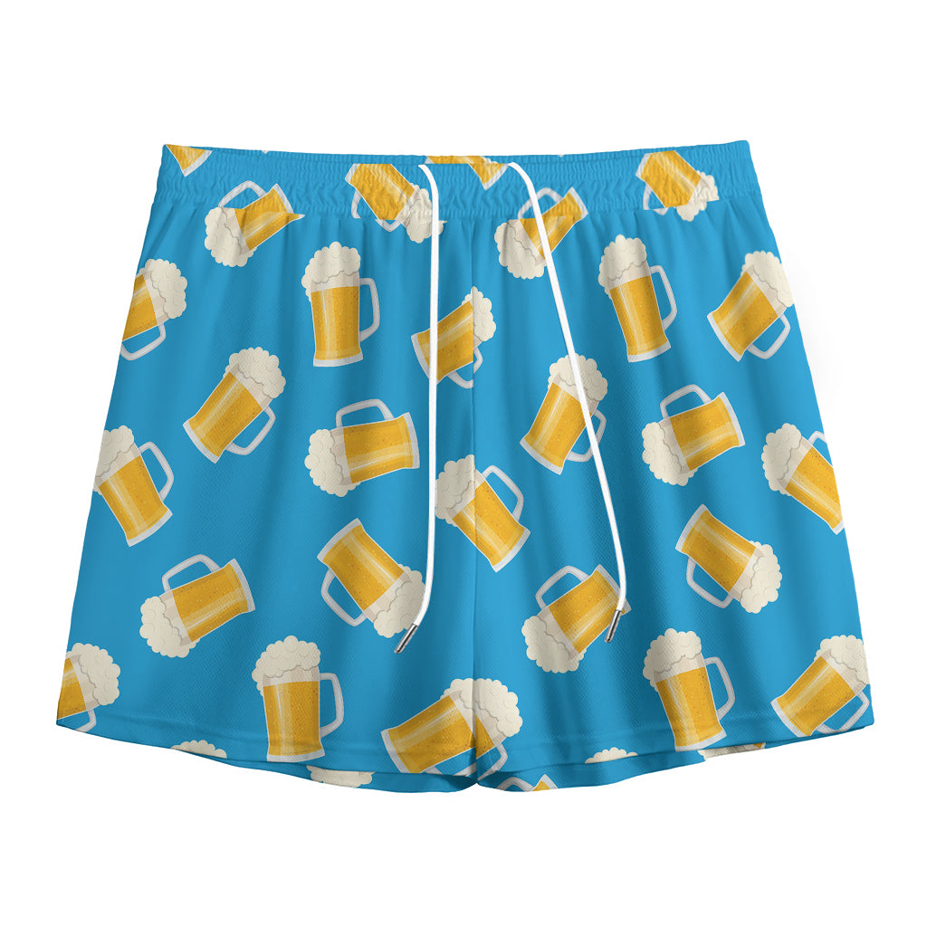 Mug Of Beer Pattern Print Mesh Shorts