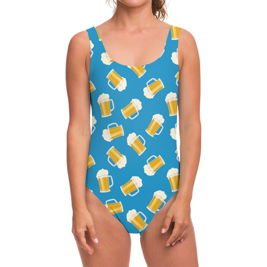 Mug Of Beer Pattern Print One Piece Swimsuit