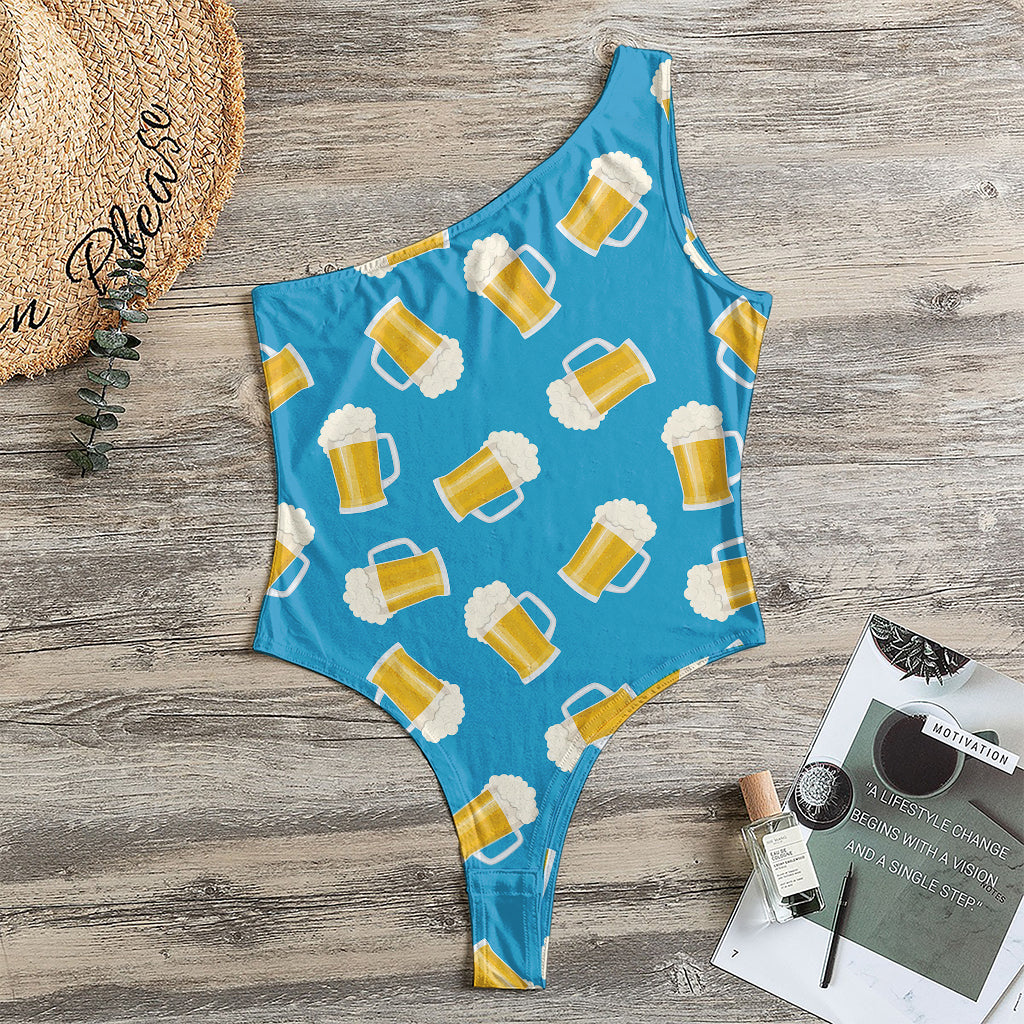 Mug Of Beer Pattern Print One Shoulder Bodysuit