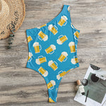 Mug Of Beer Pattern Print One Shoulder Bodysuit