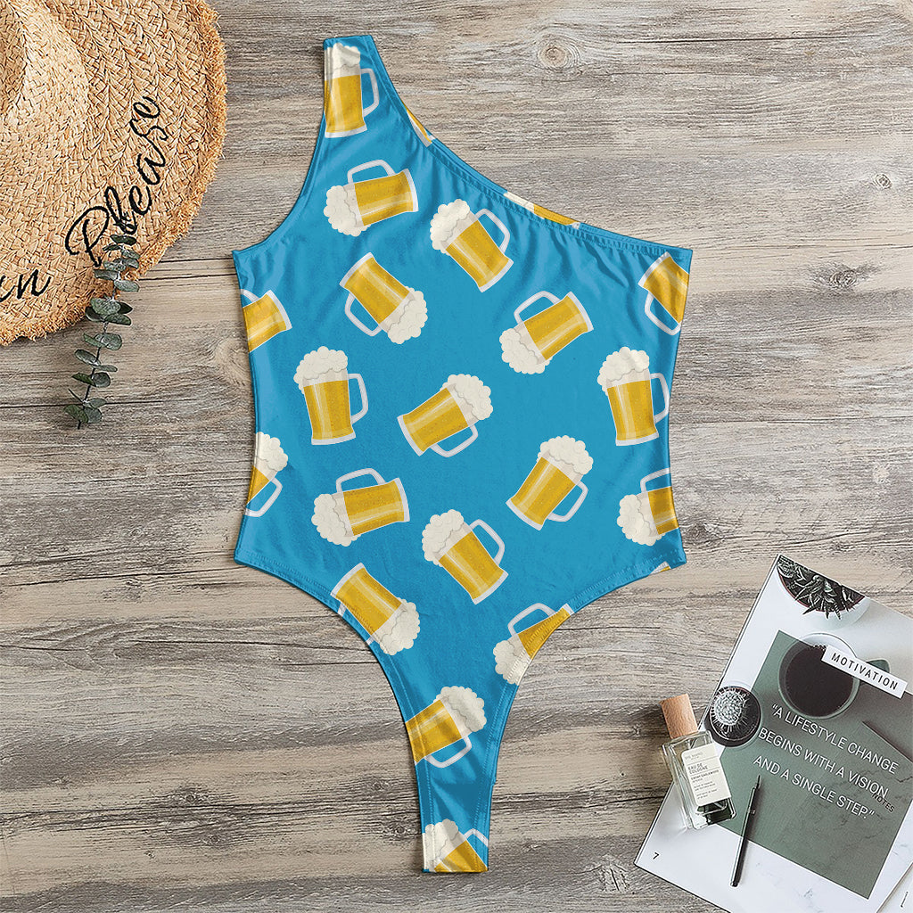 Mug Of Beer Pattern Print One Shoulder Bodysuit