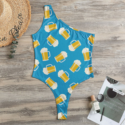 Mug Of Beer Pattern Print One Shoulder Bodysuit