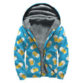 Mug Of Beer Pattern Print Sherpa Lined Zip Up Hoodie