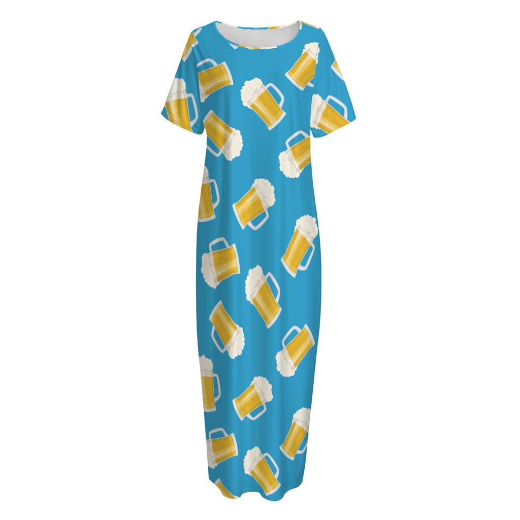 Mug Of Beer Pattern Print Short Sleeve Long Nightdress