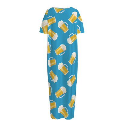 Mug Of Beer Pattern Print Short Sleeve Long Nightdress