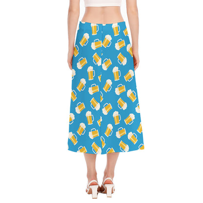 Mug Of Beer Pattern Print Side Slit Midi Skirt