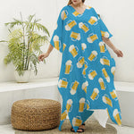 Mug Of Beer Pattern Print Silk V-Neck Kaftan Dress