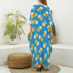 Mug Of Beer Pattern Print Silk V-Neck Kaftan Dress