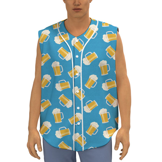 Mug Of Beer Pattern Print Sleeveless Baseball Jersey