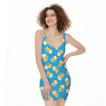 Mug Of Beer Pattern Print Sleeveless Bodycon Dress