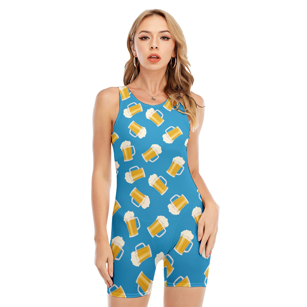 Mug Of Beer Pattern Print Sleeveless One Piece Swimsuit