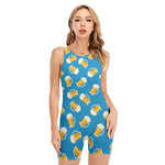 Mug Of Beer Pattern Print Sleeveless One Piece Swimsuit