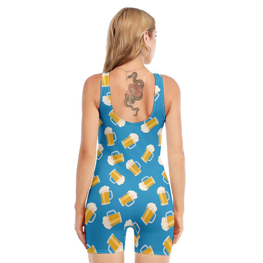 Mug Of Beer Pattern Print Sleeveless One Piece Swimsuit