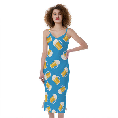 Mug Of Beer Pattern Print Slim Fit Midi Cami Dress