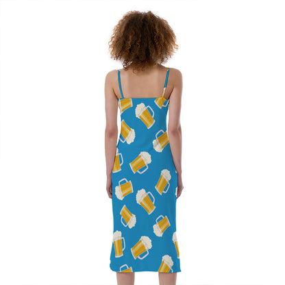 Mug Of Beer Pattern Print Slim Fit Midi Cami Dress