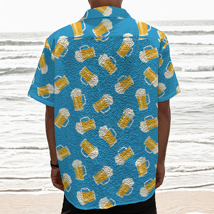 Mug Of Beer Pattern Print Textured Short Sleeve Shirt