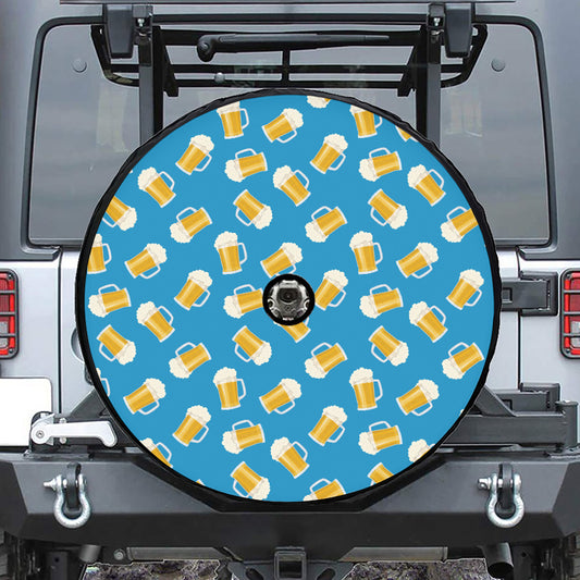 Mug Of Beer Pattern Print Tire Cover With Camera Hole