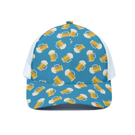 Mug Of Beer Pattern Print White Mesh Trucker Cap