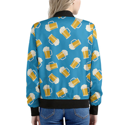 Mug Of Beer Pattern Print Women's Bomber Jacket