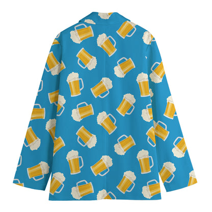 Mug Of Beer Pattern Print Women's Cotton Blazer