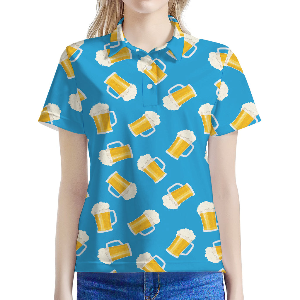 Mug Of Beer Pattern Print Women's Polo Shirt