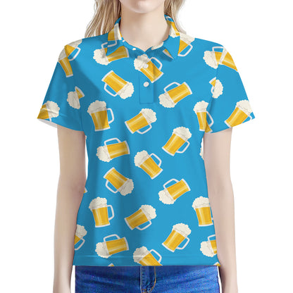 Mug Of Beer Pattern Print Women's Polo Shirt