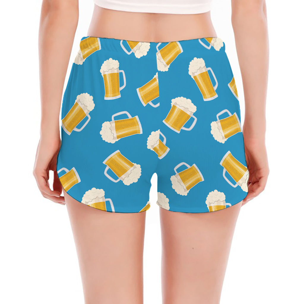 Mug Of Beer Pattern Print Women's Split Running Shorts