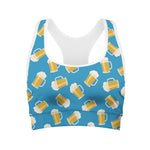 Mug Of Beer Pattern Print Women's Sports Bra