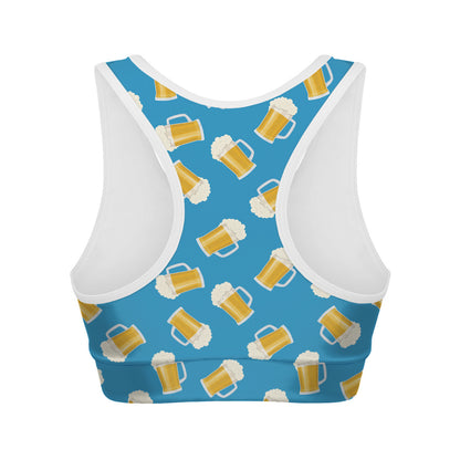 Mug Of Beer Pattern Print Women's Sports Bra