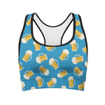 Mug Of Beer Pattern Print Women's Sports Bra