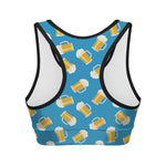 Mug Of Beer Pattern Print Women's Sports Bra